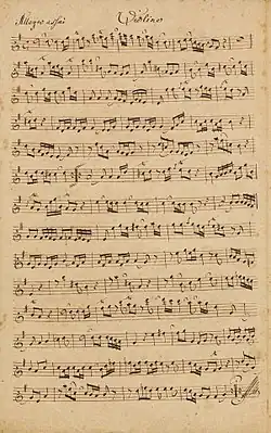 Strona z Sonata per il clavicembalo col violino Johanna Ernsta Bacha