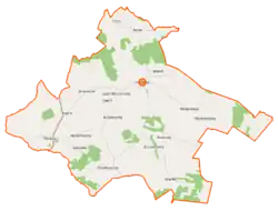 Mapa konturowa gminy Huszlew, w centrum znajduje się punkt z opisem „Huszlew”