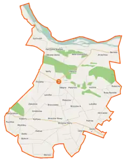 Mapa konturowa gminy Iłów, blisko prawej krawiędzi znajduje się punkt z opisem „Rzepki”