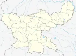 Mapa konturowa Jharkhandu, blisko centrum na prawo znajduje się punkt z opisem „Dhanbad”