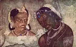 Księżniczka i służąca. Malowidło z Adźanty