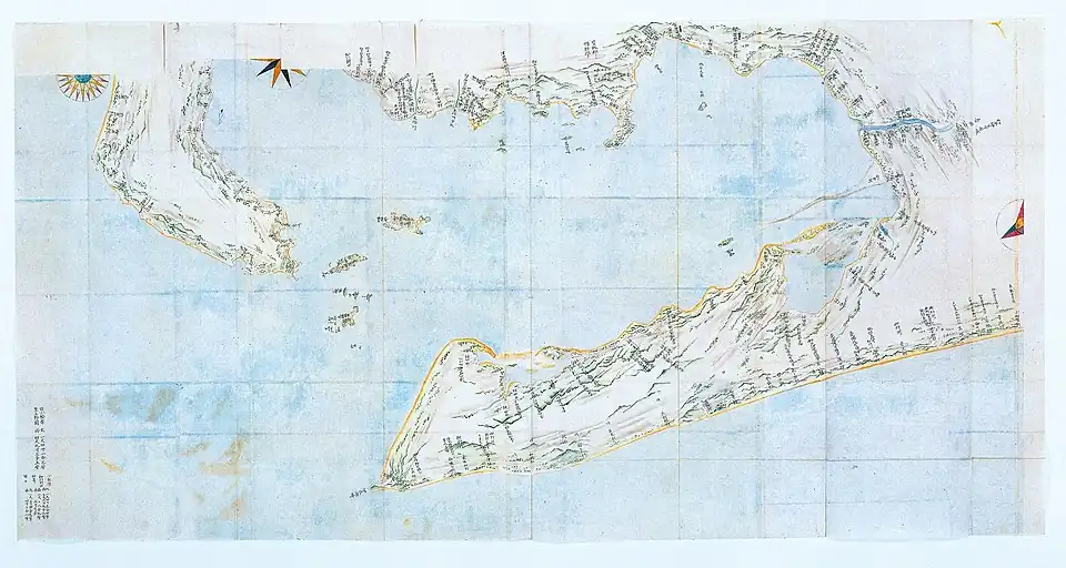 Półwysep Atsumi u dołu, zatoka Mikawa i po lewej półwysep Chita