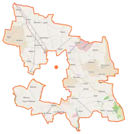 Mapa konturowa gminy wiejskiej Inowrocław, po lewej nieco na dole znajduje się punkt z opisem „Batkowo”