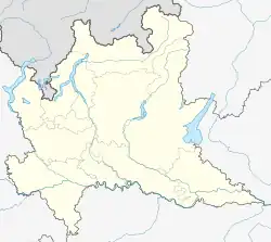 Mapa konturowa Lombardii, po lewej znajduje się punkt z opisem „Seveso”