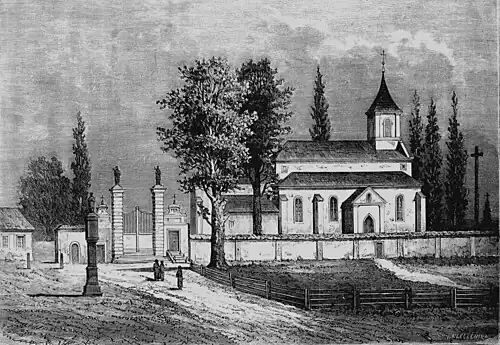 Kościół w Kunowie, drzeworyt, 1882