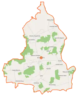 Mapa konturowa gminy Jabłonna Lacka, blisko centrum na lewo znajduje się punkt z opisem „Toczyski Podborne”