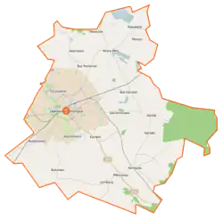 Mapa konturowa gminy Jabłonowo Pomorskie, na dole nieco na prawo znajduje się punkt z opisem „Konojady”