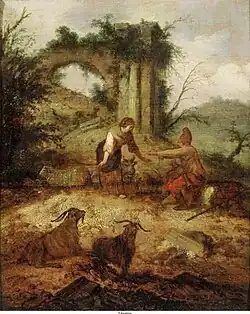 Zuidelijk landschap met herder en herderin bij een ruïne, ok. 1617–1680, Mauritshuis, Haga