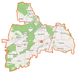 Mapa konturowa gminy Jadów, po lewej znajduje się punkt z opisem „Sitne”