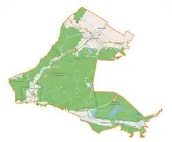 Mapa konturowa gminy Janów Lubelski, u góry znajduje się punkt z opisem „Ruda”