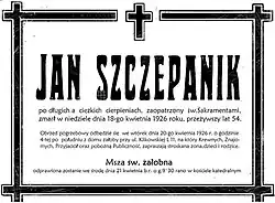 Nekrolog Jana Szczepanika