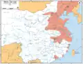 Sytuacja podczas inwazji japońskiej, na czerwono zaznaczono tereny zajęte przez Japonię, rok 1940