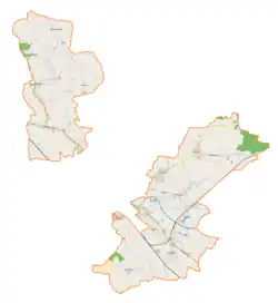 Mapa konturowa gminy wiejskiej Jarosław, na dole nieco na prawo znajduje się punkt z opisem „Tuczempy”