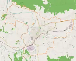 Mapa konturowa Jasła, w centrum znajduje się punkt z opisem „miejsce bitwy”