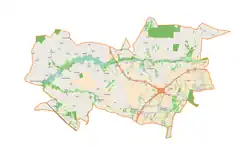 Mapa konturowa gminy Jastków, po prawej znajduje się punkt z opisem „Natalin”