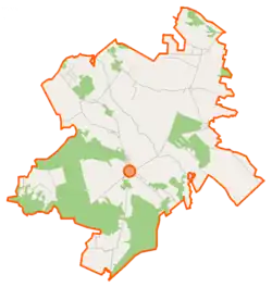 Mapa konturowa gminy Jednorożec, po prawej znajduje się punkt z opisem „Budy Rządowe”