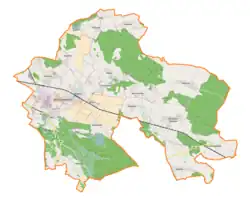 Mapa konturowa gminy Jelcz-Laskowice, w centrum znajduje się punkt z opisem „Kopalina”