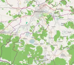 Mapa konturowa Jeleniej Góry, u góry po prawej znajduje się punkt z opisem „Grabary”