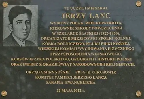 Tablica pamiątkowa w Szklarce Śląskiej