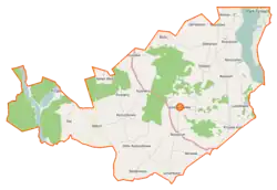 Mapa konturowa gminy Jeziora Wielkie, po prawej nieco u góry znajduje się punkt z opisem „Rzeszynek”