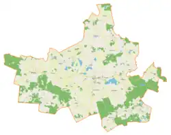 Mapa konturowa gminy Jeziorany, w centrum znajduje się punkt z opisem „Ustnik”