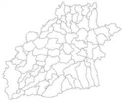 Mapa konturowa okręgu Sybin, blisko centrum na dole znajduje się punkt z opisem „Sybin”