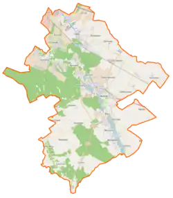 Mapa konturowa gminy Kórnik, na dole nieco na lewo znajduje się punkt z opisem „Czmoniec”
