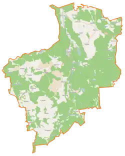 Mapa konturowa gminy Kępice, blisko centrum u góry znajduje się punkt z opisem „Kępice”