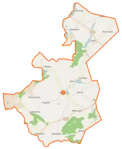 Mapa konturowa gminy Kęsowo, na dole znajduje się punkt z opisem „Adamkowo”