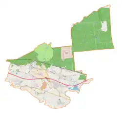 Mapa konturowa gminy Kłaj, na dole nieco na lewo znajduje się punkt z opisem „Grodkowice”