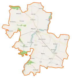 Mapa konturowa gminy Kłecko, w centrum znajduje się punkt z opisem „Probostwo”