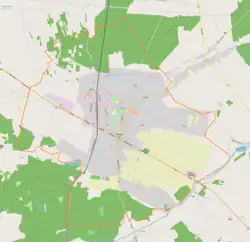Mapa konturowa Kłobucka, w centrum znajduje się punkt z opisem „Zagórze”