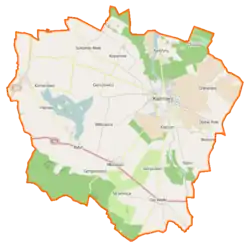 Mapa konturowa gminy Kaźmierz, po lewej znajduje się punkt z opisem „Piersko”