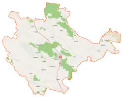 Mapa konturowa gminy Kadzidło, po lewej znajduje się punkt z opisem „Torfowisko Karaska”