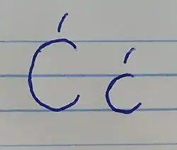 Odręczny zapis litery „ć”