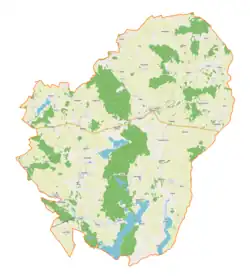 Mapa konturowa gminy Kalinowo, blisko centrum u góry znajduje się punkt z opisem „Piętki”