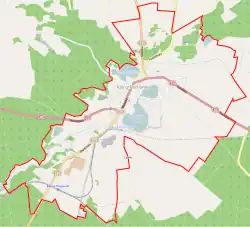 Mapa konturowa Kalisza Pomorskiego, w centrum znajduje się punkt z opisem „Kalisz Pomorski Miasto”