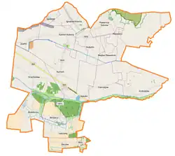 Mapa konturowa gminy Kamień, u góry znajduje się punkt z opisem „Rudolfin”