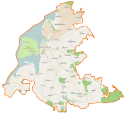 Mapa konturowa gminy Kamień Pomorski, w centrum znajduje się punkt z opisem „Rzewnowo”