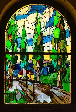 Witraż „Pejzaż z topolami” (1910),Kraków, ul. Topolowa 46,nadświetle