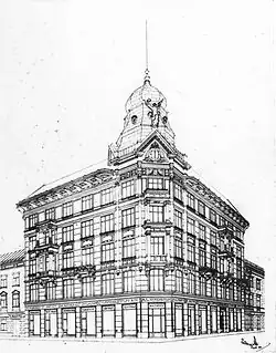 Kamienica Ohrensteina, projekt Jana Zawiejskiego. Obecnie bez iglicy na kopule, zdemontowanej przez hitlerowców.