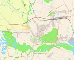 Mapa konturowa Kamieńca Ząbkowickiego, po prawej nieco u góry znajduje się punkt z opisem „Kamieniec Ząbkowicki”