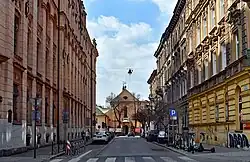 Ulica Kapucyńska, po lewej Nowy Świat, po prawej i na wprost Piasek