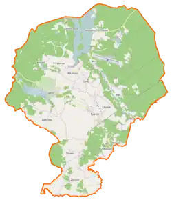 Mapa konturowa gminy Karsin, po lewej znajduje się punkt z opisem „Piątkowo”