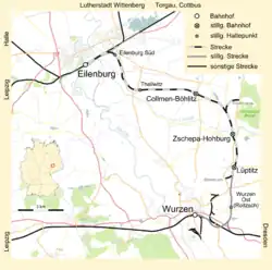 Mapa przebiegu linii kolejowej 6825