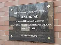Tablica upamiętniająca Filipa Limańskiego (ul. gen. Z. Waltera-Jankego 179)