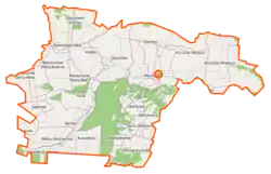 Mapa konturowa gminy Kazanów, w centrum znajduje się punkt z opisem „Miechów-Kolonia”