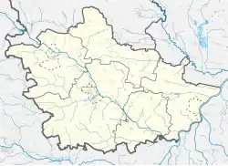 Mapa konturowa powiatu kazimierskiego, na dole nieco na lewo znajduje się punkt z opisem „Dalechowice”