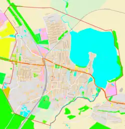 Mapa konturowa Chodorowa, blisko centrum po lewej na dole znajduje się punkt z opisem „Chodorów”