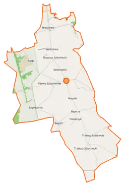 Mapa konturowa gminy Kijewo Królewskie, u góry znajduje się punkt z opisem „Watorowo”